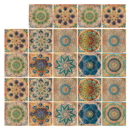 24 Pcs Mandala Style Tile Stickers, Peel and Stick Backsplash Tile Decals for Kitchen Bathroom Wall Furniture (Yellow, 6x6in)