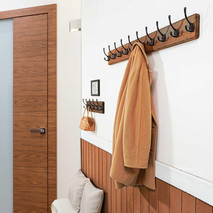 WEBI Rustic Coat Rack Wall Mount,10 Hooks,38 9/16" Long Coat Hooks Wall Mounted,16’’ Hole to Hole,Wood Coat Hanger Wall,Hook Rack Hooks for Hanging Coats,Jacket,Clothes,Hats,Brown
