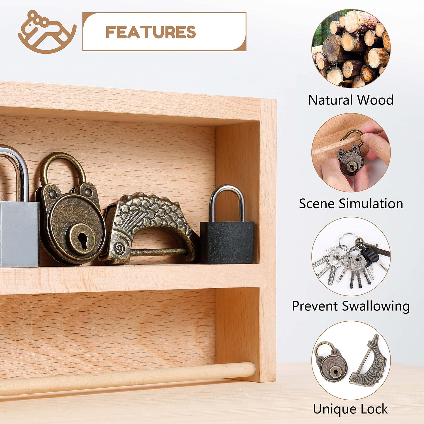 Woodtoe Montessori Lock and Key Toy Set for Kids, Educational Lock Set Keys, Wooden Montessori Materials for 3 4 5 6 Year Old, Preschool Home Classroom STEM Learning Birthday Toy Gift for Toddlers 3-6