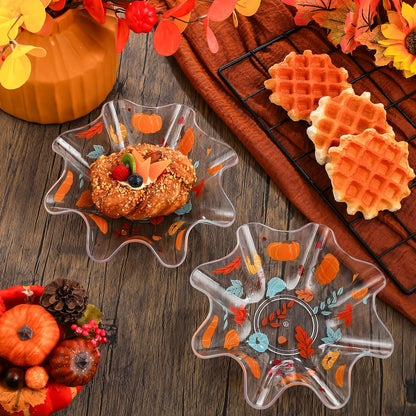 Tioncy 4 Pcs Thanksgiving Plastic Bowls 8 Inch Fall Pumpkin and Autumn Maple Leaves Candy Bowl Reusable Serving Dish for Snack Fruit Holiday Tableware for Thanksgiving Fall Harvest Parties