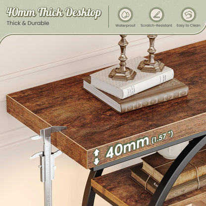 Huuger Modern Console Table, 41.3 Inch Sofa Table with Artistic Curved Metal Frame, Narrow Entryway Table for Hallway, Living Room, Behind Couch, Rustic Brown