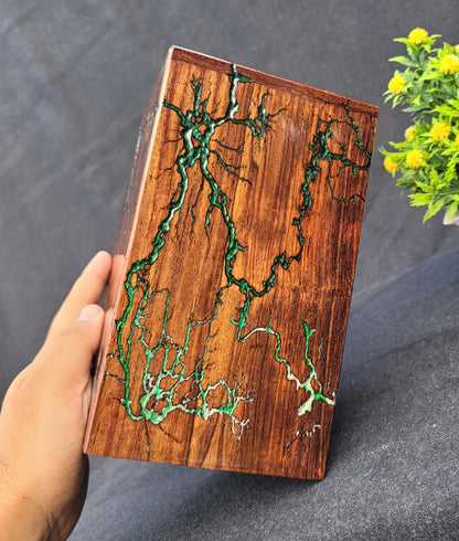 Handmade Wooden urn for Ashes | Personalized urns for Ashes | Lichtenberg Figure Cremation Box | Wooden urn | Wooden urn for Dog/Pet Ashes | Custom urn Box (Large)