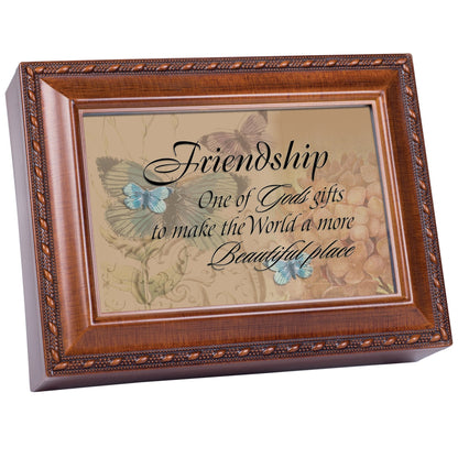 Cottage Garden Friendship Butterflies Woodgrain Rope Trim Music Box Plays That's What Friends are for