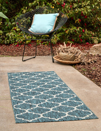Unique Loom Outdoor Trellis Collection Area Rug (2' x 6' 1" Runner, Teal/ Gray)