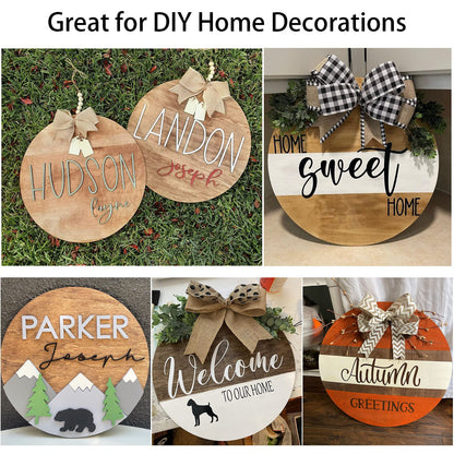6 Pcs 14 Inch Wood Circles for Crafts Unfinished Wooden Slice Blank Round Wooden Door Hanger Sign Round Wood Discs with Bows,Twine, Glue Point for DIY Craft Christmas Home Holiday Decor,5 mm Thick