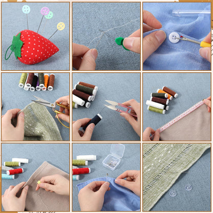 Wooden Sewing Kit Box Wooden Hand Home-Sewing Repair Tool Kits Wooden-Sewing Box with Cute Sewing Accessories Supplies for Adults, Women, Men Universal Home Repair Tool Kit