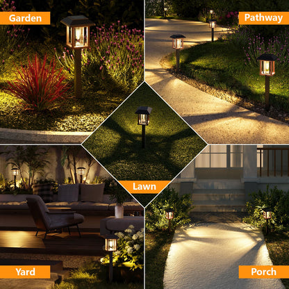 XMCOSY+ Solar Pathway Lights Outdoor, 25 LM LED Garden Lights with Seed Glass, 2-Tone Bronze & Wood Colour, IP65 Waterproof Solar Powered Lighting for Yard Landscape Driveway Walkway (Warm White)