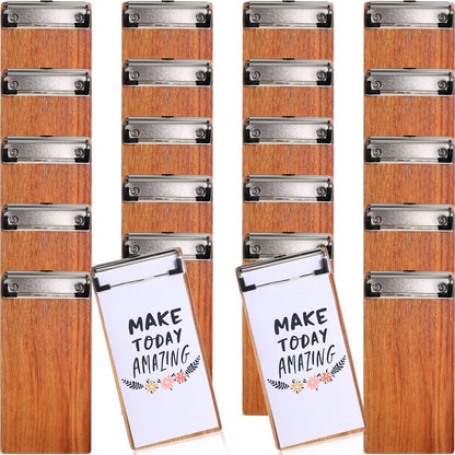 Epakh 20 Pcs Mini Clipboard Small Clipboards Wooden Half Page Clipboard Wood Check Presenters Kids Clipboards for Restaurant School Waitress Guest Server Books Menu Holder, 8 x 4 Inch