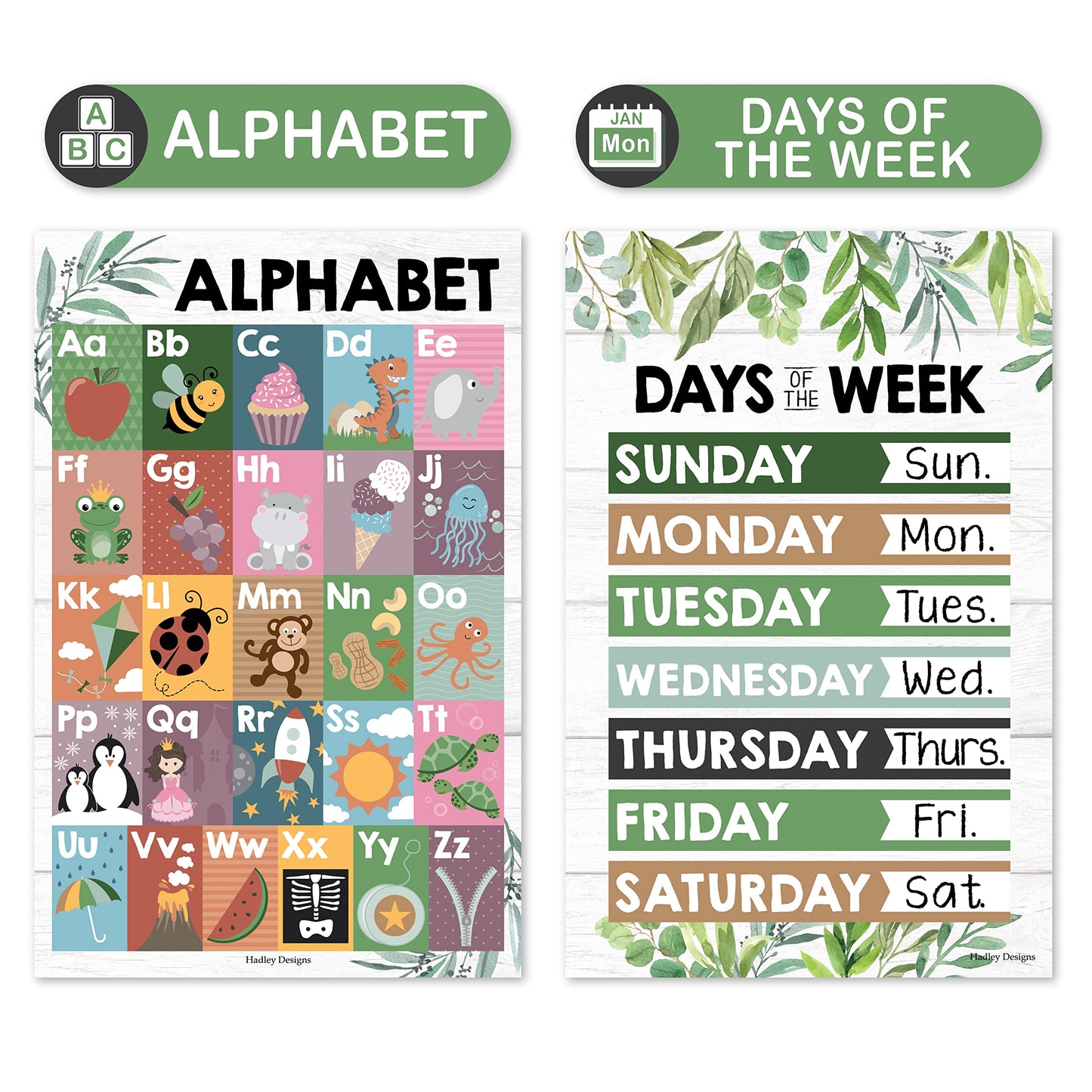 4 Farmhouse Kids Educational Posters For Toddlers,Alphabet Poster For Toddlers, Days Of The Week For Kids, Months Of The Year For Classroom Decorations For Teachers, Kindergarten Homeschool Supplies…