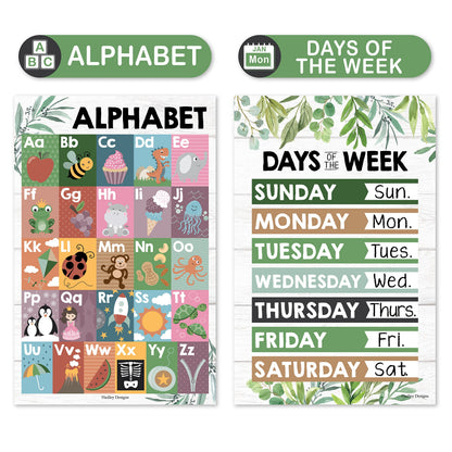 4 Farmhouse Kids Educational Posters For Toddlers,Alphabet Poster For Toddlers, Days Of The Week For Kids, Months Of The Year For Classroom Decorations For Teachers, Kindergarten Homeschool Supplies…