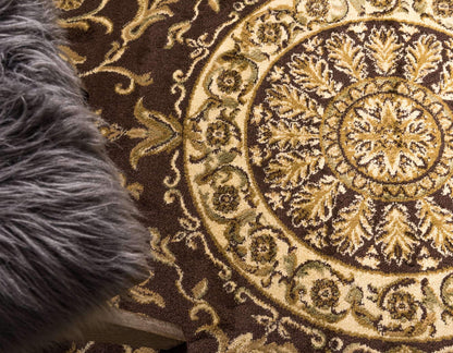 Unique Loom Versailles Collection Traditional Classic Medallion Floral Motif Area Rug (6' 0 x 6' 0 Round, Brown/ Ivory)