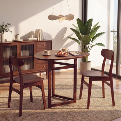 COSTWAY 31.5" Foldable Triangular Dining Table for 2-3, Small Kitchen Table with Walnut Wooden Top, Rubber Wood Legs, Space-Saving Compact Table for Small Apartments & Breakfast Nooks