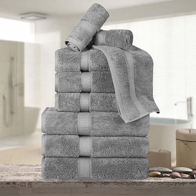 Superior Egyptian Cotton Pile 9 Piece Towel Set, Includes 3 Bath, 3 Hand