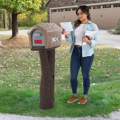 Simplay3 Rustic Home Plastic Residential Cabin Mailbox & Post Mount Combo Kit with 2 Access Doors - Sandstone, Made in USA