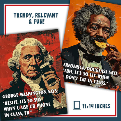 Funny U.S. History Classroom Rules Posters - Set of 9 Unframed 11x14 American History Wall Art | Social Studies Classroom Decorations for Teachers | Bulletin Board Decor