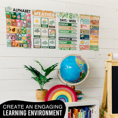 4 Farmhouse Kids Educational Posters For Toddlers,Alphabet Poster For Toddlers, Days Of The Week For Kids, Months Of The Year For Classroom Decorations For Teachers, Kindergarten Homeschool Supplies…