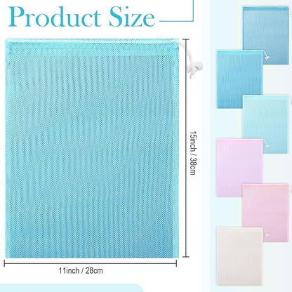 Frienda 6 Pieces Mesh Stuff Sack, 11 x 15 Inch Durable Nylon Drawstring Laundry