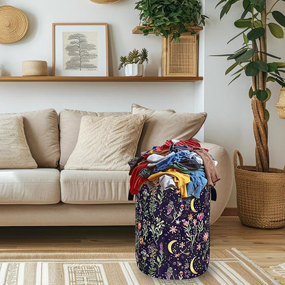 Moon Wild Flowers Laundry Basket Oxford Cloth Colorful Floral Laundry Hamper