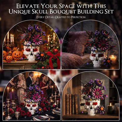 Skull Flower Bouquet Building Set, Wildflower Botanical Collection Kit for Adult Women, Horror Gothic Skeleton Decor for Goth Home Table Art Decor, Girlfriend/Mom/Wife/Couple Gift, Halloween Birthday