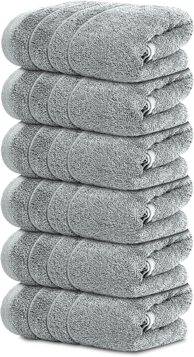 Tens Towels Pack of 6 Hand Towels, 100% Cotton, Lighter Weight, Quick to Dry
