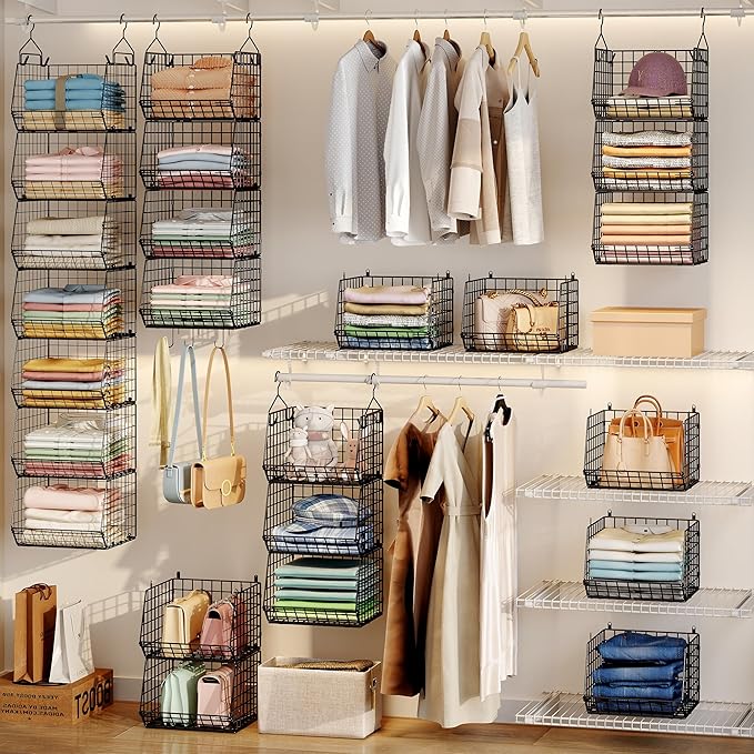 X-cosrack 7 Tier Foldable Hanging Closet Organizer and Storage, Wire Closet