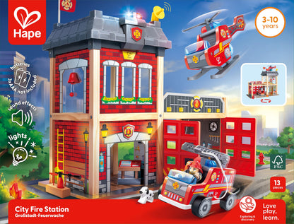Hape Fire Station Playset| Wooden Dollhouse Kid’s Toy, Stimulates Key Motor Skills and Promotes Team Play