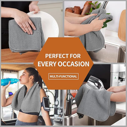 Microfiber Waffle Hand Towels, 4 Pieces, Fast Drying, Lint Free 430 GSM