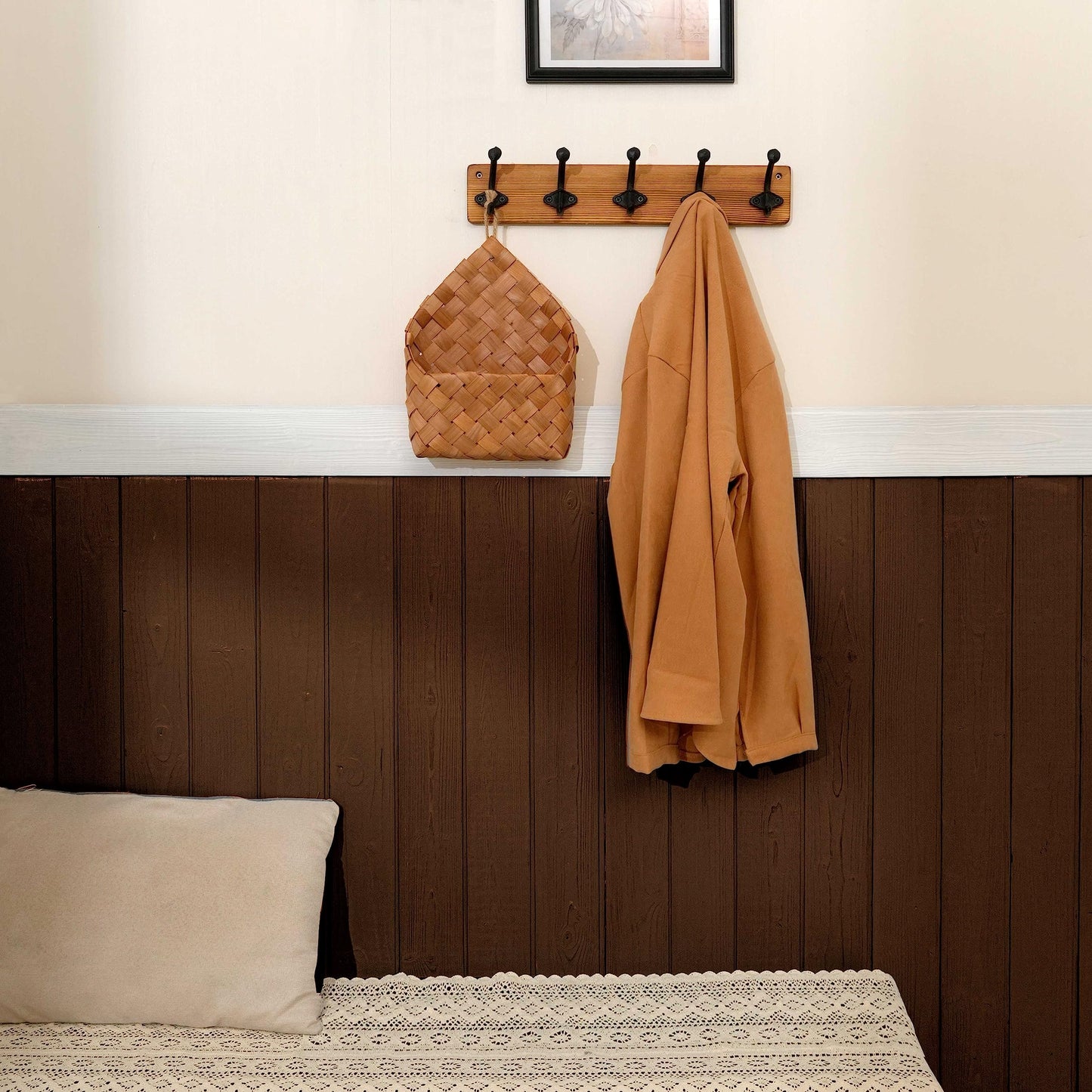 WEBI Rustic Coat Rack Wall Mount,5 Cast Iron Coat Hooks Wall Mounted Coat Hanger Heavy Duty Antique Vintage Hooks for Hanging Jacket,Clothes,Brown