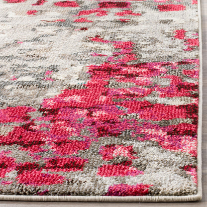 SAFAVIEH Monaco Collection Area Rug - 6'7" x 9'2", Grey & Fuchsia, Boho Chic Abstract Watercolor Design, Non-Shedding & Easy Care, Ideal for High Traffic Areas in Living Room, Bedroom (MNC225R)