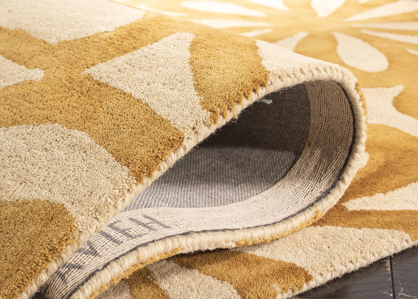 SAFAVIEH Dip Dye Collection 2'3" x 8' Beige / Gold DDY527M Handmade Floral Watercolor Premium Wool Runner Rug