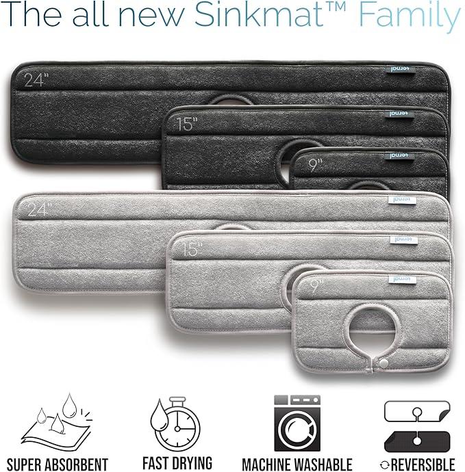 Ternal Original SINKMAT 24in XL Faucet Splash Guard Extra Long Microfiber Sink