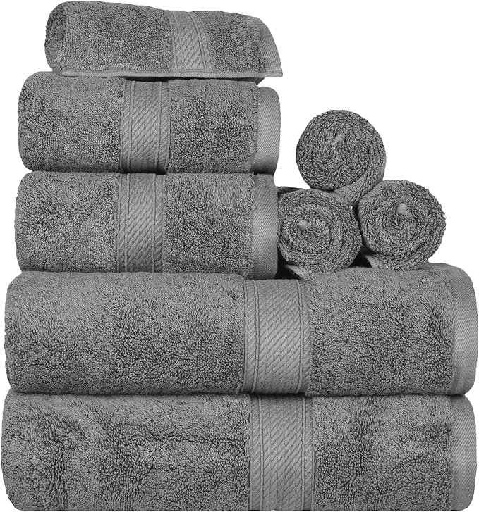SUPERIOR Egyptian Cotton Pile 8 Piece Towel Set, Includes 2 Bath, 2 Hand