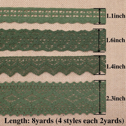 ZNZAKKA Green Lace Ribbon 8 Yards Cotton Lace Trim Crochet Sewing Lace for Crafts Gift Wrapping Wedding Decoration