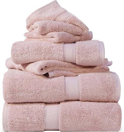 SUPERIOR Egyptian Cotton Pile 6 Piece Towel Set, Includes 2 Bath, 2 Hand