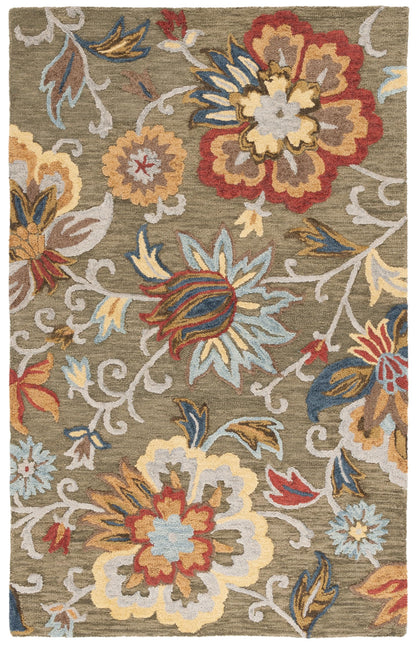 SAFAVIEH Blossom Collection Area Rug - 5' x 8', Green & Red, Floral Design, Handmade Wool, Ideal for The Living Room, Bedroom, Dining Room (BLM404Y-5)