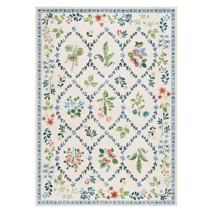 EVERWASH Haven Floral Trellis Machine Washable Area Rug with Airflo Technology for Easy Clean, Ultra-Soft Non-Slip Rug with Built-in Pad, Pet, Family & Allergy Friendly Rug, Ivory, 8'x10'