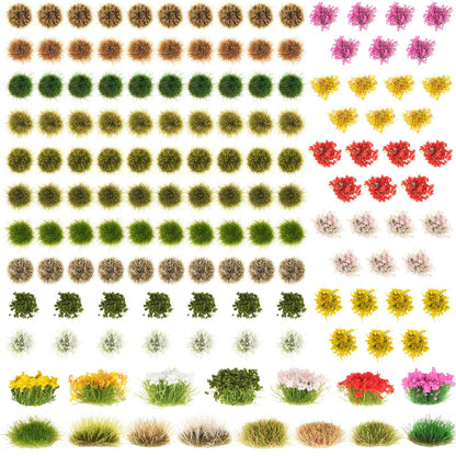 Draupnir 129 Pcs Static Grass Tuft Model Flower Vegetation Groups Self Adhesive Artificial Model Miniature Flowers Cluster for Train Landscape Terrain Railway Scenery Sand
