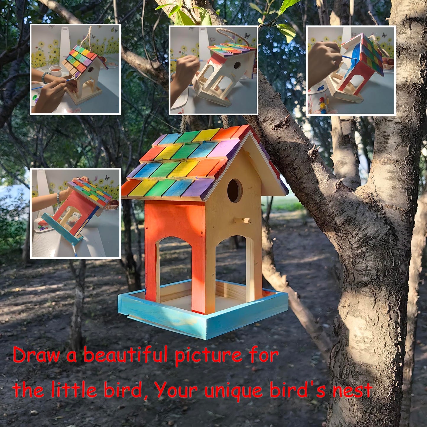 Cartanfill-Wooden Bird House for Outdoor, Wild Bird Feeder, Hanging Birdhouse,Perfect for Cardinals, Bluebirds, and More! (A)…