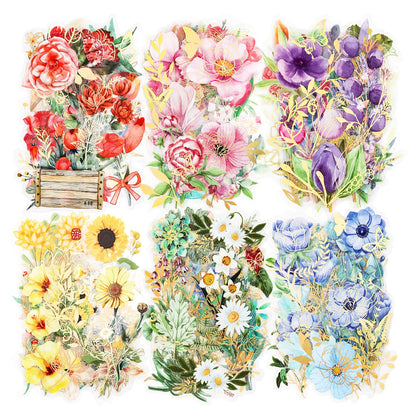Dizdkizd Gilding Flower Stickers (240 Pieces) - Glitter Watercolor Transparent Stickers for Card Making Scrapbooking Envelopes Wrapped Gifts Arts and Crafts Journaling