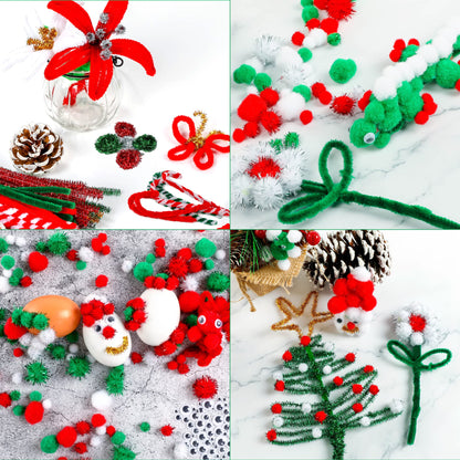 Christmas Pipe Cleaners,700 Pcs Pipe Cleaners Craft Set Including 200 Pcs Pipe Cleaners,400 Pcs Pom Poms Balls,100Pcs Wiggle Googly Eyes Self Adhesive Suitable for Home&School DIY Art Crafts