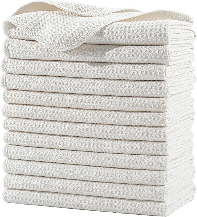 POLYTE Premium Microfiber Kitchen Dish Hand Towel Waffle Weave 12 Pack