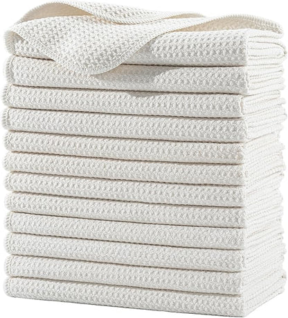 POLYTE Premium Microfiber Kitchen Dish Hand Towel Waffle Weave 12 Pack