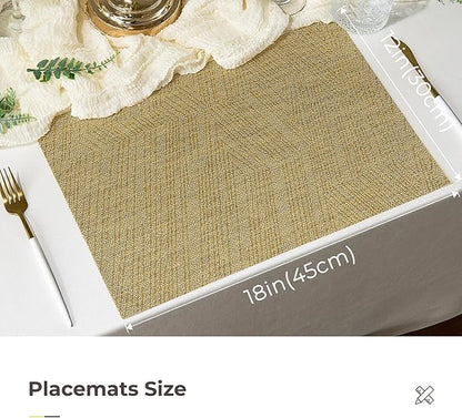 Leetaltree Gold Placemats Set of 12 - Heat Resistant Non-Slip Place mats for Dining Table, Washable Durable PVC Vinyl Woven Table Mats(Luxury Gold, 12)