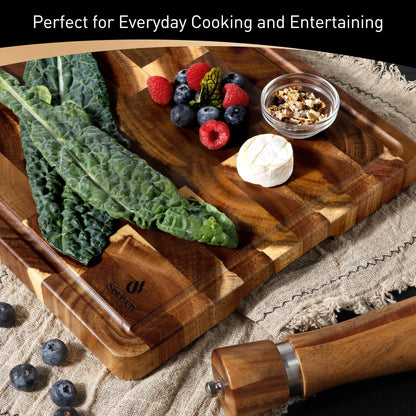 Extra Large End Grain Cutting Board for Kitchen with Non-slip Feet, Acacia Wood Heavy Duty Checkered Cutting Board Handcrafted Luxury Chopping Board for Cheese and Vegetables Housewarming Gift