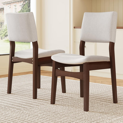 Upholstered Stackable Dining Chairs Set of 2 Linen Fabric Seat Backrest, Solid Wood Frame, Rustic Kitchen Chairs for Dining Room, Living Room, Dark Walnut BM21