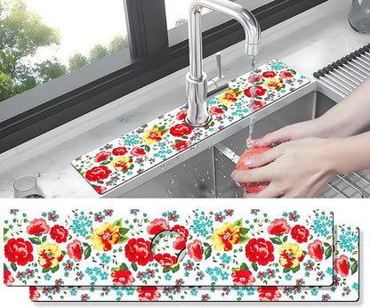 Kitchen Sink Splash Guard Faucet Mat -2 PC Super Absorbent Fast Drying Mat Sink