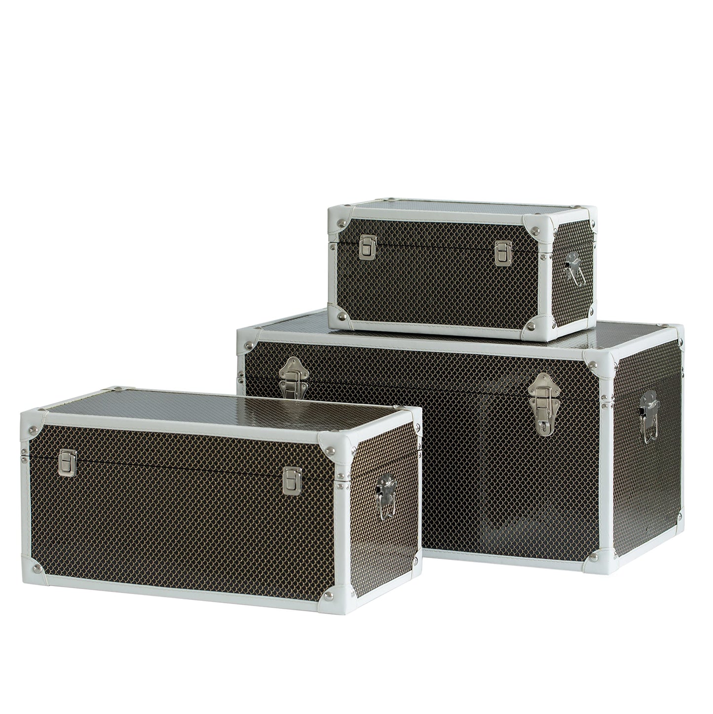 Vintiquewise Faux Leather Storage Trunk Set of 3