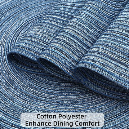 SHACOS Round Braided Placemats Set of 12 Circle Place Mats Cotton Polyester Kitchen Table Mats for Dining Table Wedding Party Decor (Blue Gray, 12)
