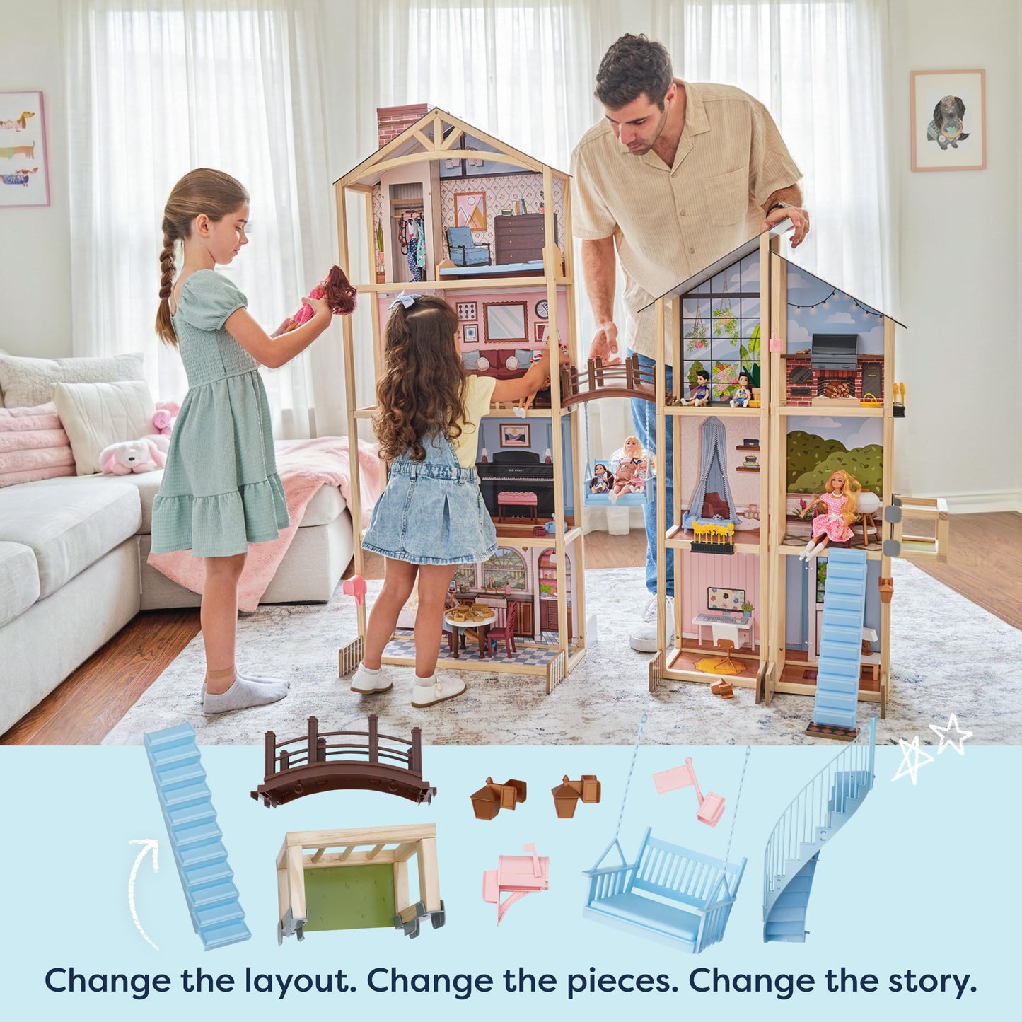 KidKraft Kraft Your Way™ Magnolia Mansion DIY Wooden Dollhouse; 71 Pieces