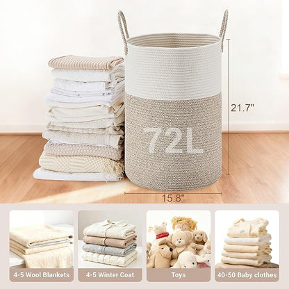 Tall Laundry Basket with Handles, 72L Portable Dirty Clothes Hamper, Boho